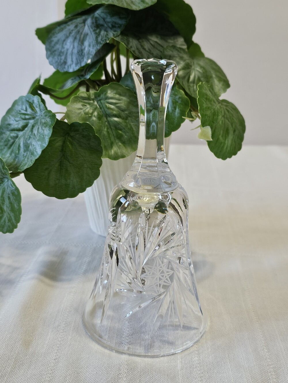 Vintage Cut Crystal Bell Pinwheel Starburst Pattern Glass Clapper 7”